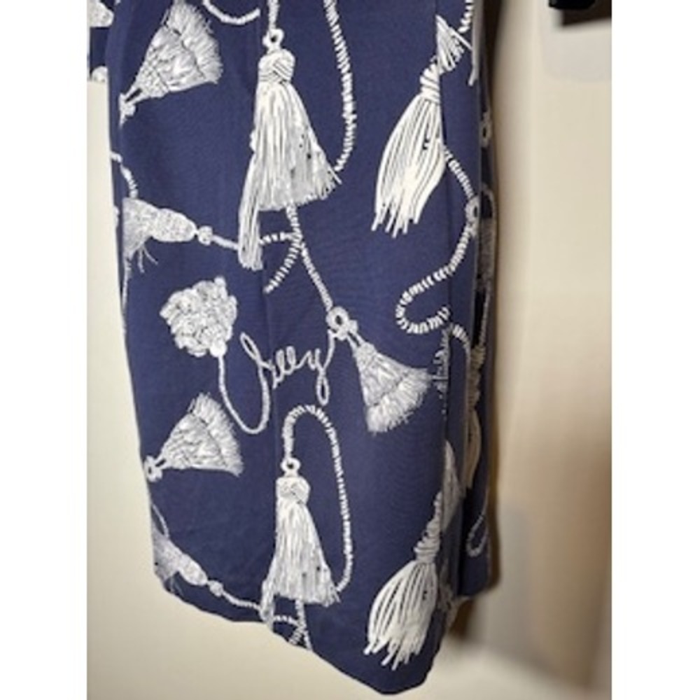 Lilly Pulitzer Size Large Shift Dress Navy Blue Tassel Print Knit V-Neck Classic - Picture 6 of 8